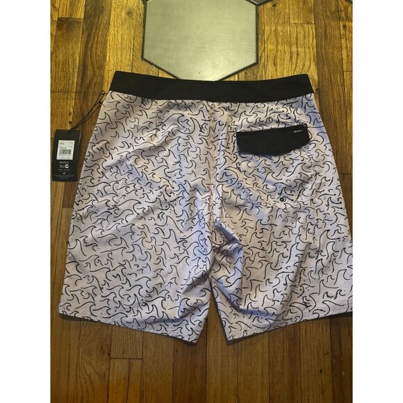 NEW RVCA Mens Mid-Length 19" Boardshorts Size 32 Abstract Wave Print Black Pink - Picture 2 of 5